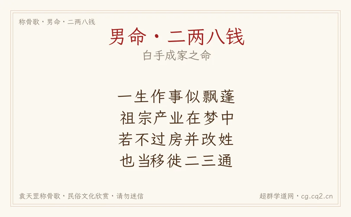 男命二两八钱称骨歌批语